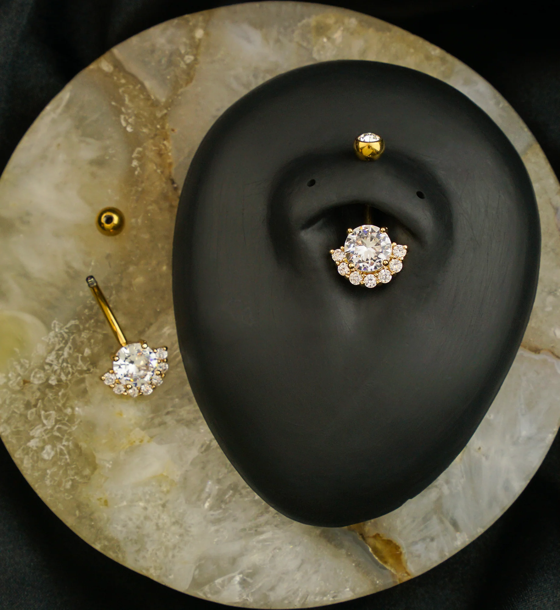 Gold PVD Half Circle Clear CZ Titanium Belly Button Ring - Image 2