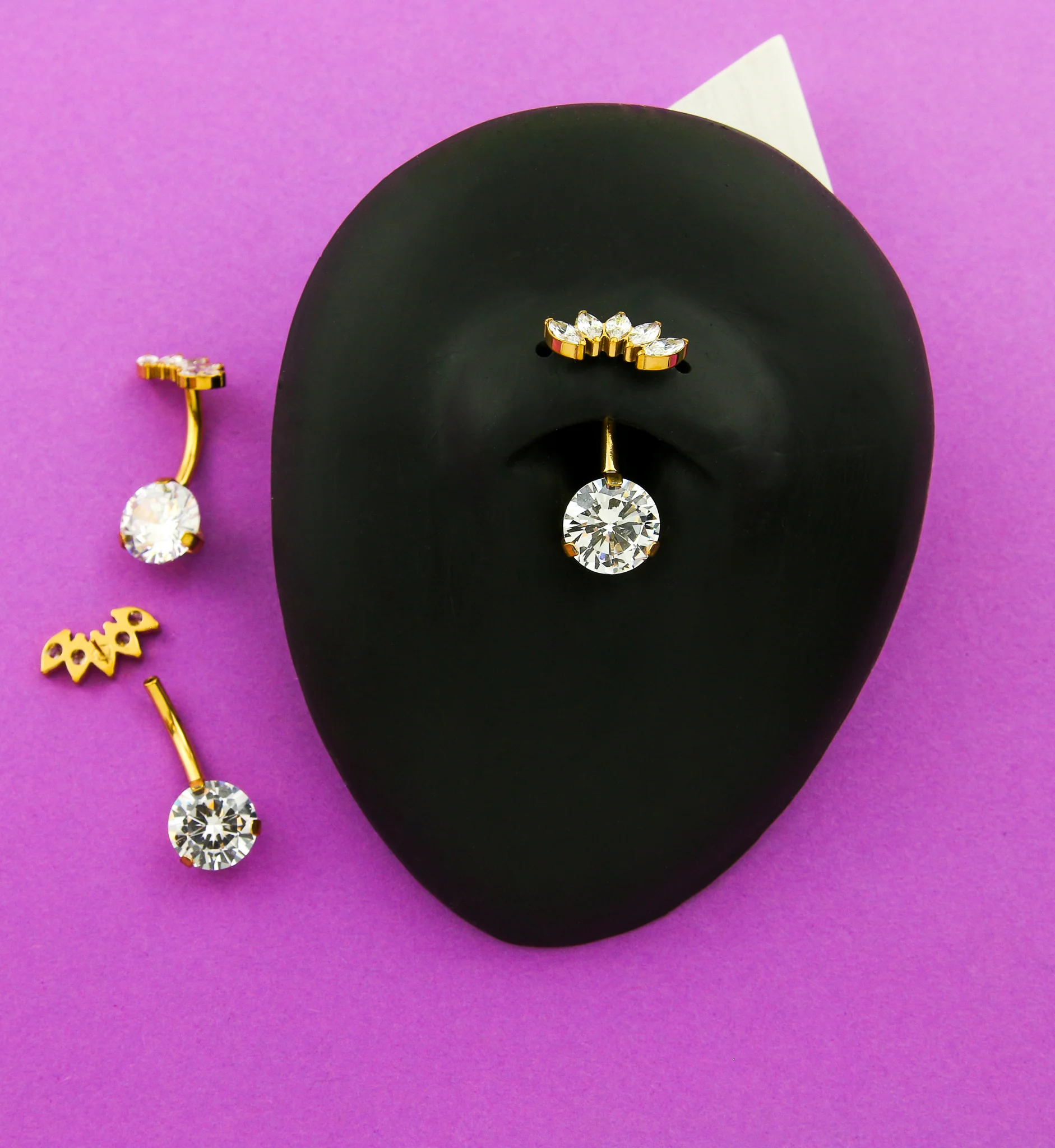 Gold PVD Half Crown Clear CZ Titanium Threadless Belly Button Ring - Image 2