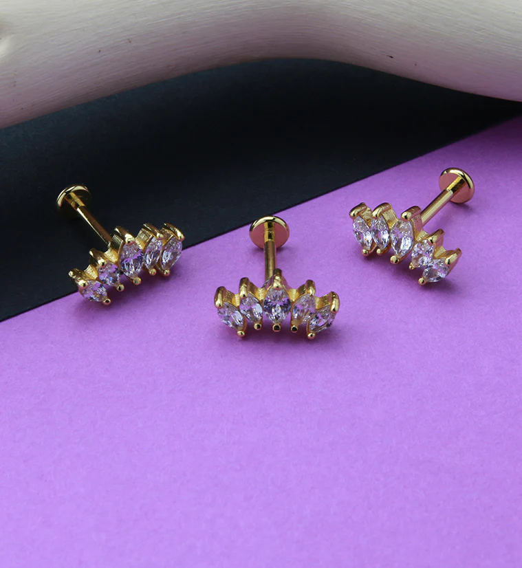 Gold PVD Half Crown CZ Gem Labret Post - Image 3
