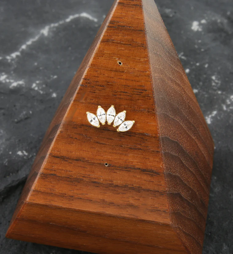Gold PVD Half Crown CZ Threadless Titanium Top - Image 2