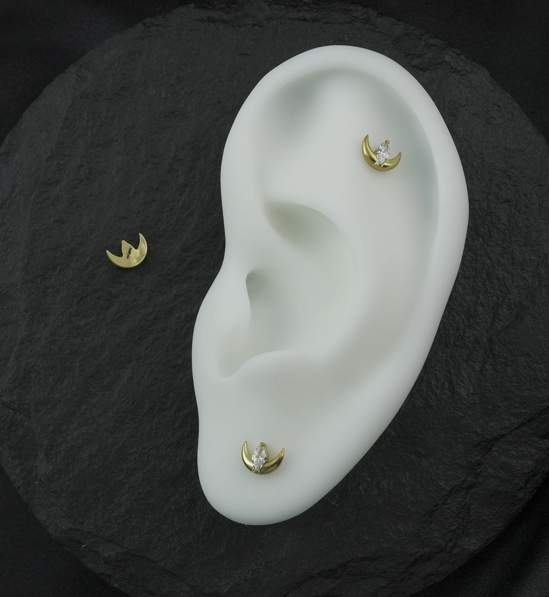Gold PVD Half Moon Marquise Clear CZ Titanium Threadless Top - Image 2