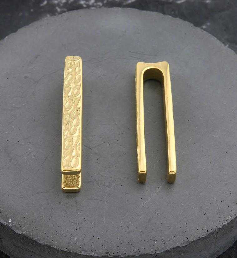 Gold PVD Hammered Tower Bar Ear Weights - Image 2