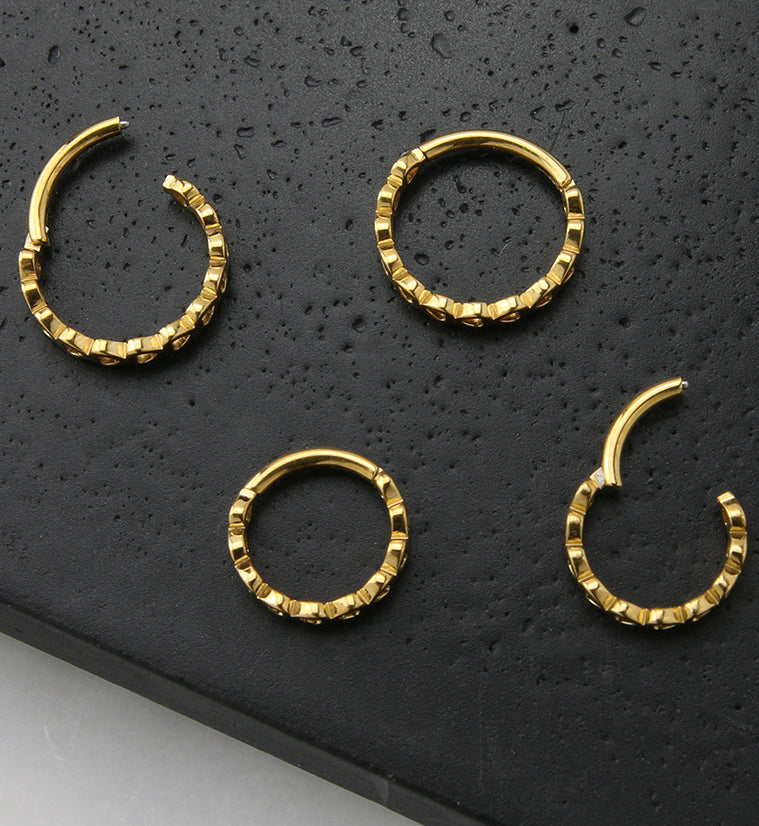 16G Gold PVD Heart Row Stainless Steel Hinged Segment Ring - Image 2