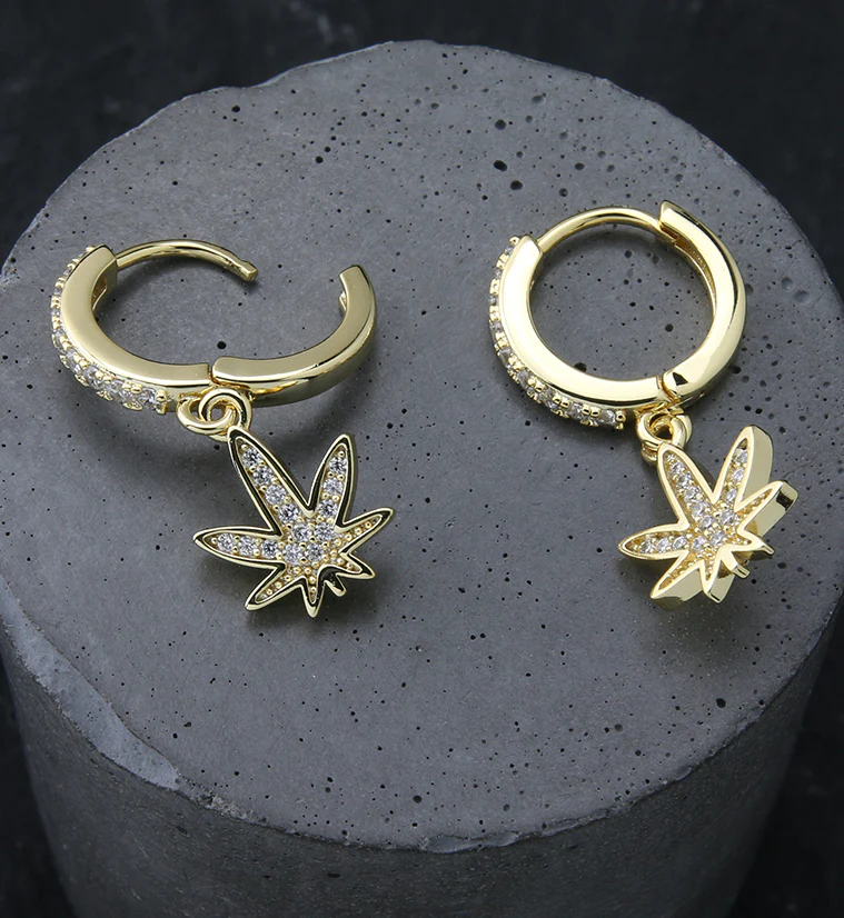 Gold PVD Hemp CZ Stainless Steel Hoop Earrings - Image 2