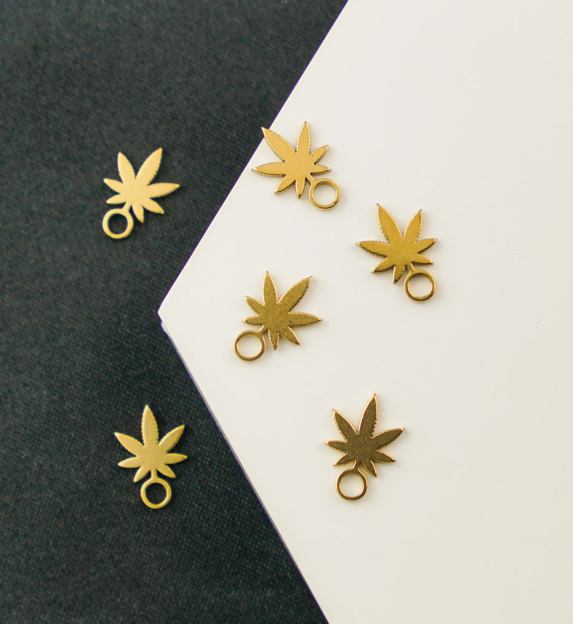 Gold PVD Hemp Leaf Stainless Steel Charm - Image 2