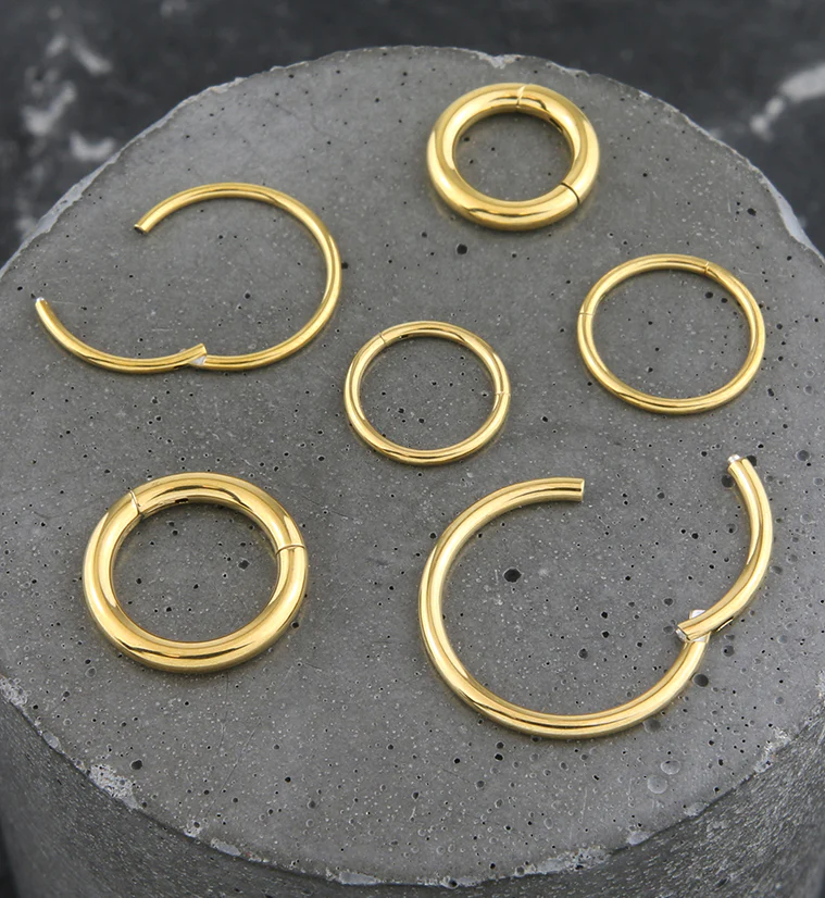 Gold PVD Hinged Stainless Steel Segment Hoop Ring - Image 4