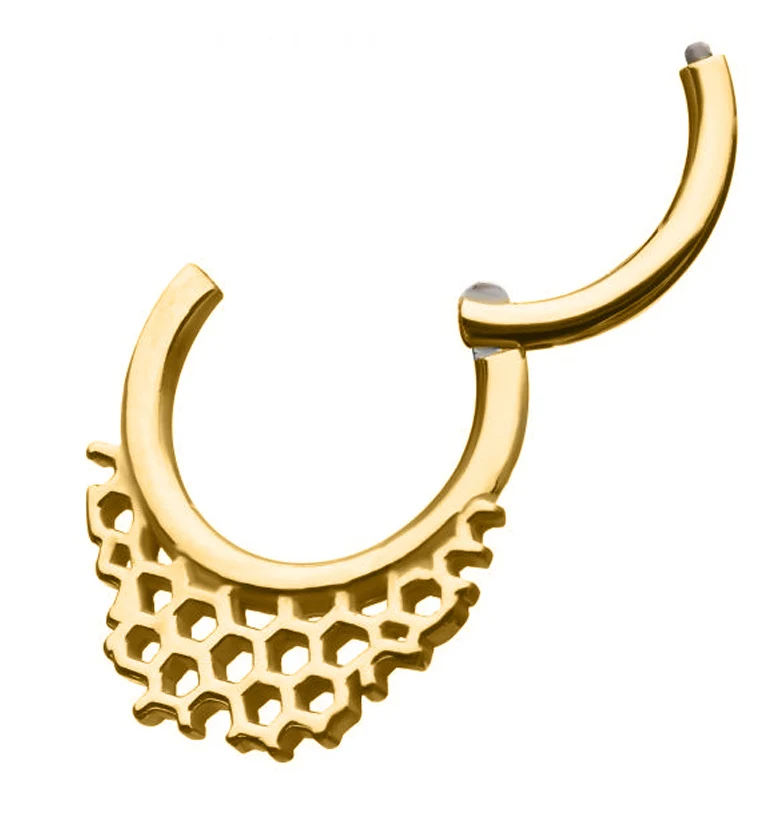 Gold PVD Honeycomb Hinged Segment Ring - Image 2