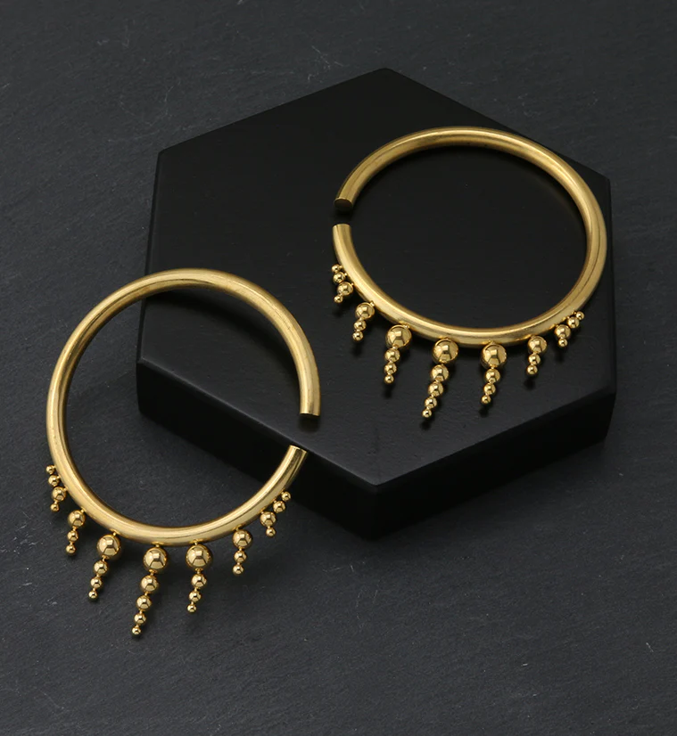 Gold PVD Icicle Bead Hoop Stainless Steel Ear Weights - Image 3