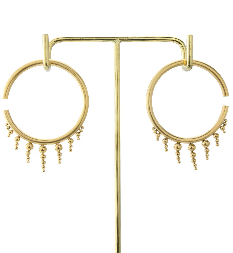 Gold PVD Icicle Bead Hoop Stainless Steel Ear Weights - Image 4