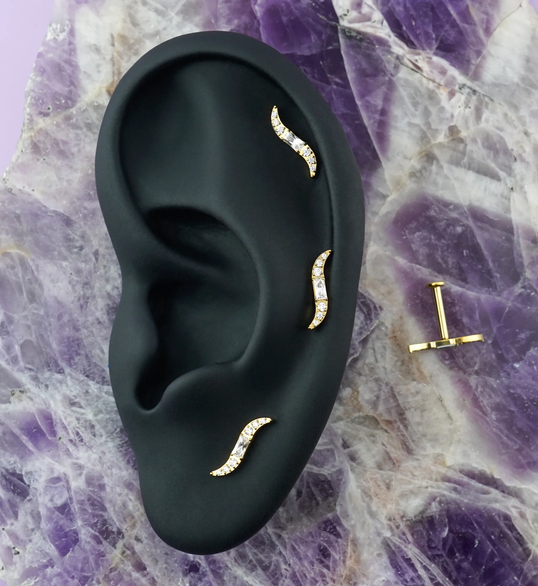 Gold PVD Integral CZ Titanium Internally Threaded Labret - Image 2