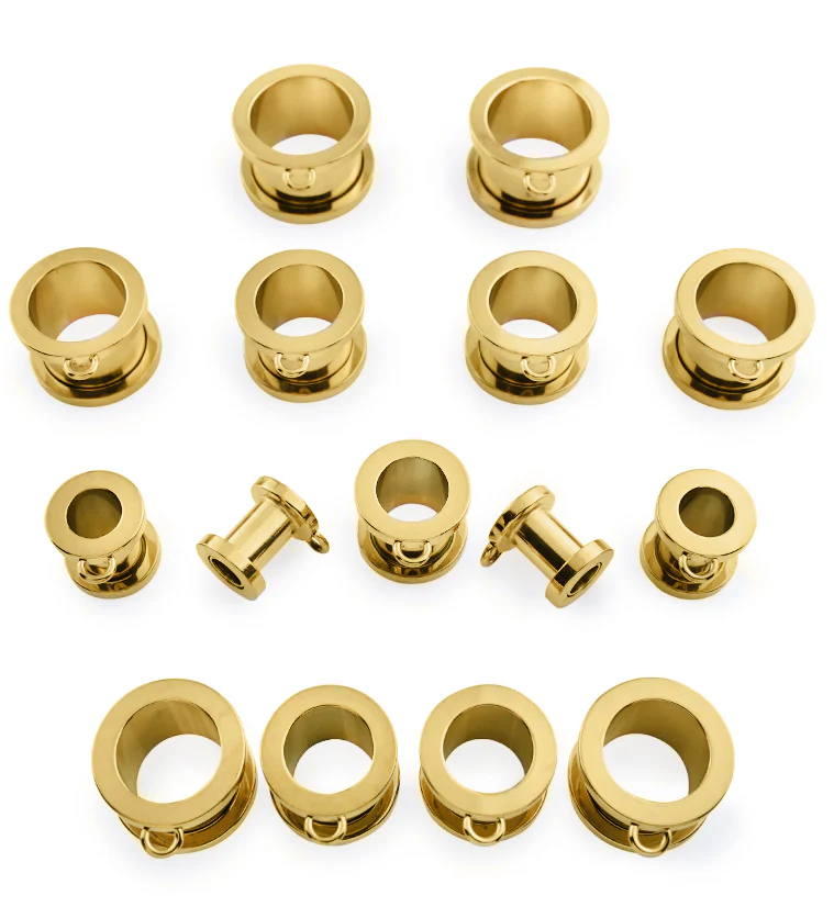 Gold PVD Jump Ring Stainless Steel Screw Back Tunnel Plugs - Image 2