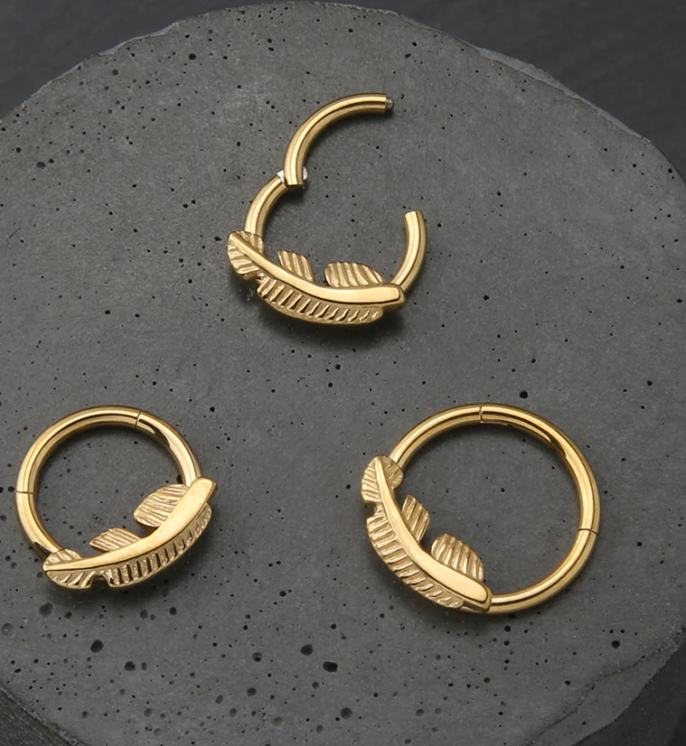 Gold PVD Leaf Titanium Hinged Segment Ring - Image 2