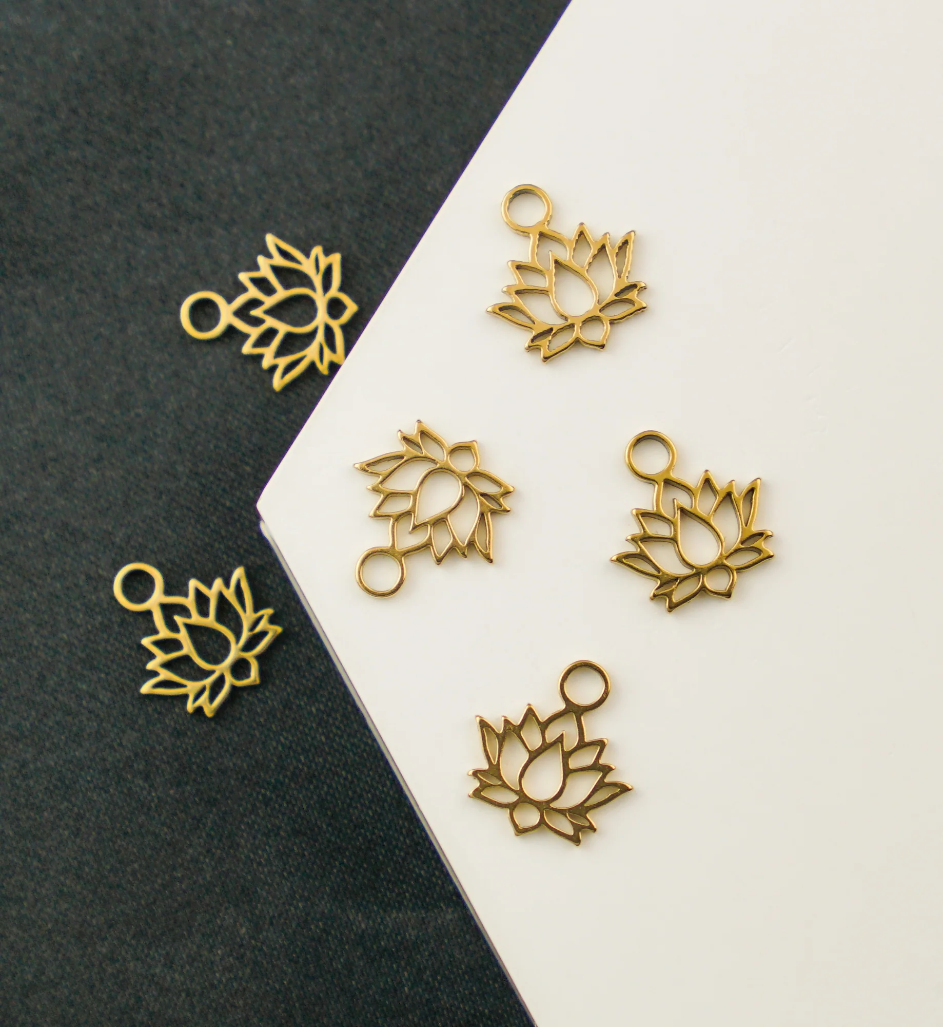 Gold PVD Lotus Flower Stainless Steel Charm - Image 2