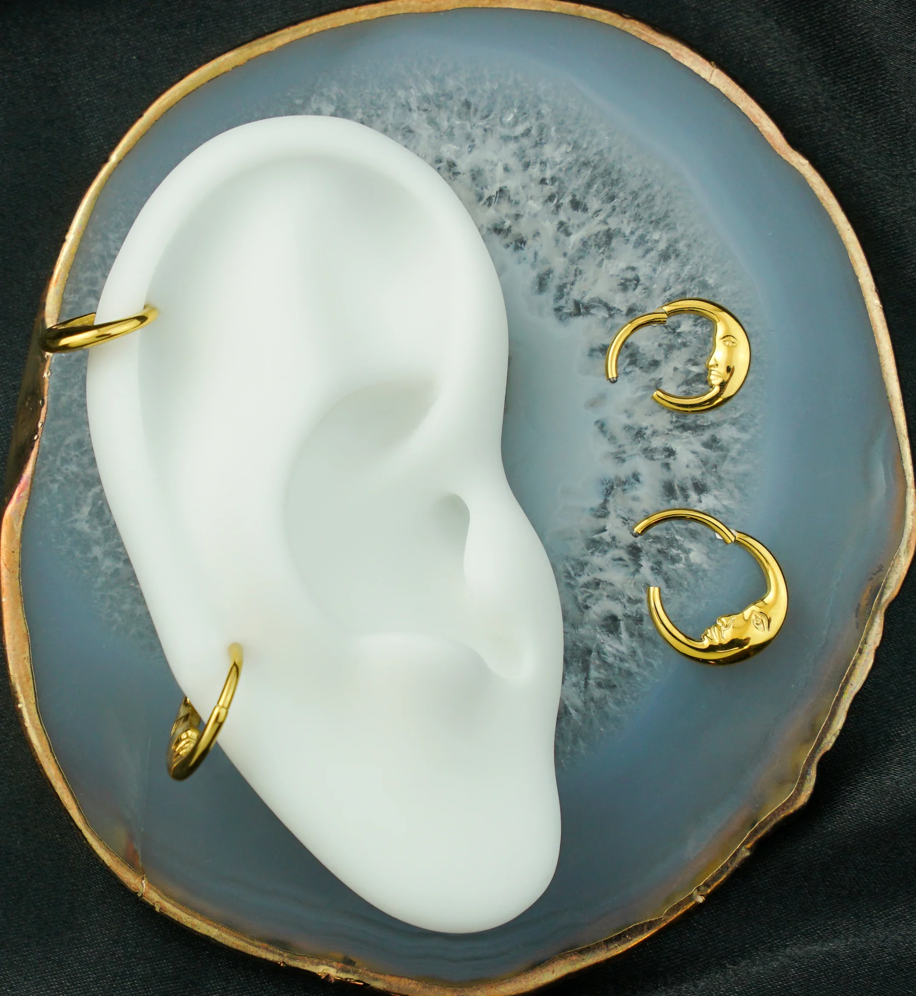 Gold PVD Moon Face Crescent Stainless Steel Hinged Segment Ring - Image 2