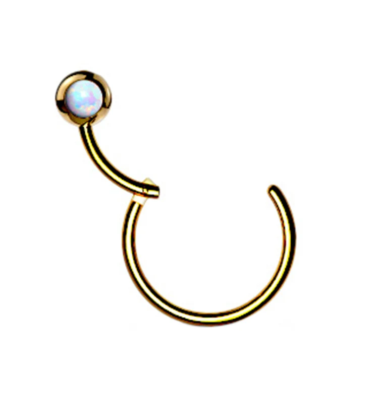 Gold PVD Opalite Hinged Segment Hoop Ring - Image 2