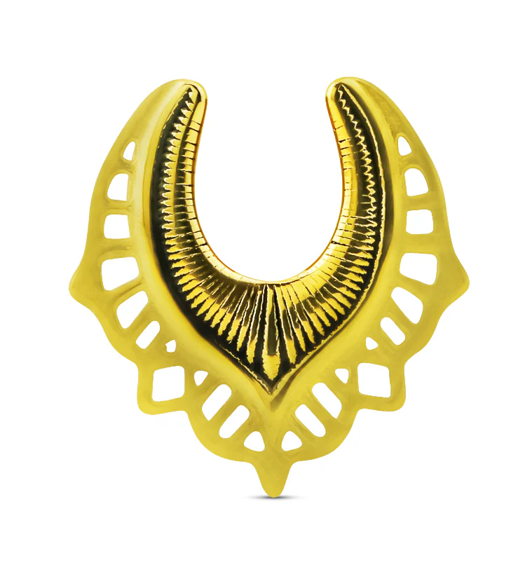 Gold PVD Ornate Shield Stainless Steel Saddles - Image 3
