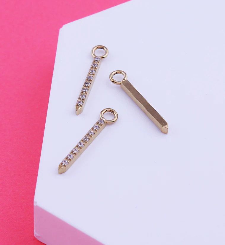 Gold PVD Pave Clear CZ Post Titanium Charm - Image 2
