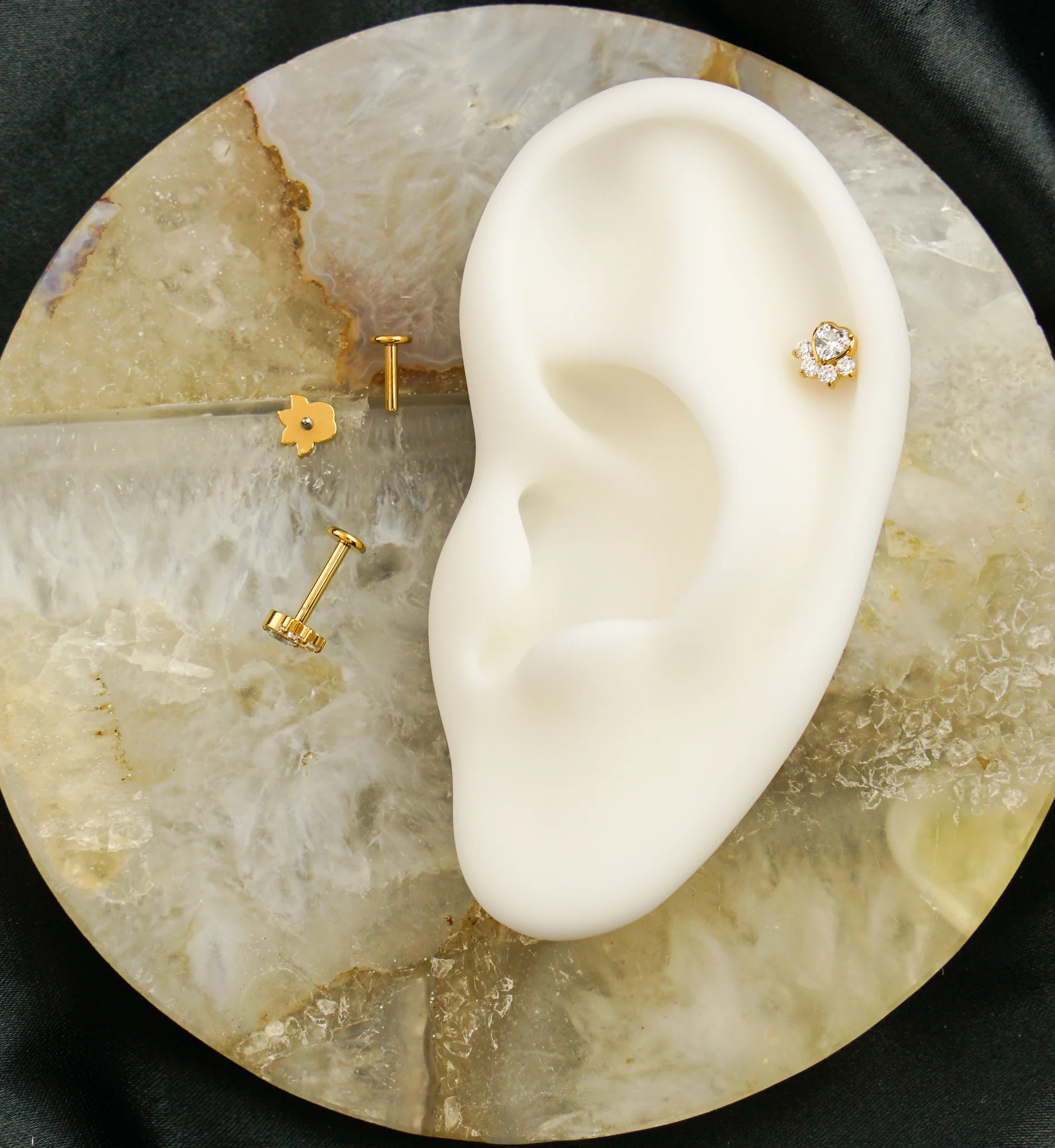 Gold PVD Paw Print Love Clear CZ Internally Threaded Titanium Labret - Image 3