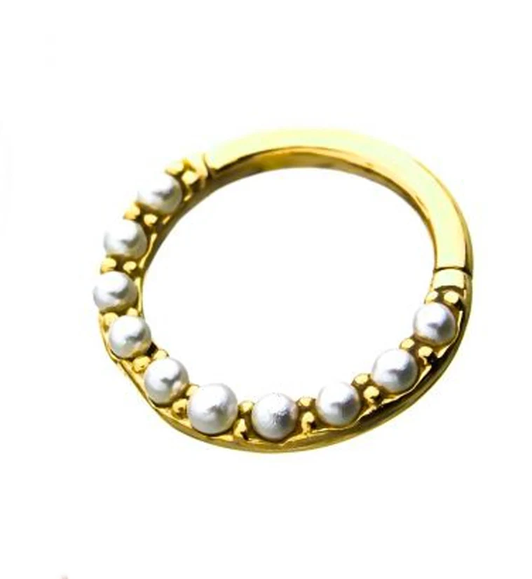 Gold PVD Pearl Front Hinged Segment Ring - Image 2