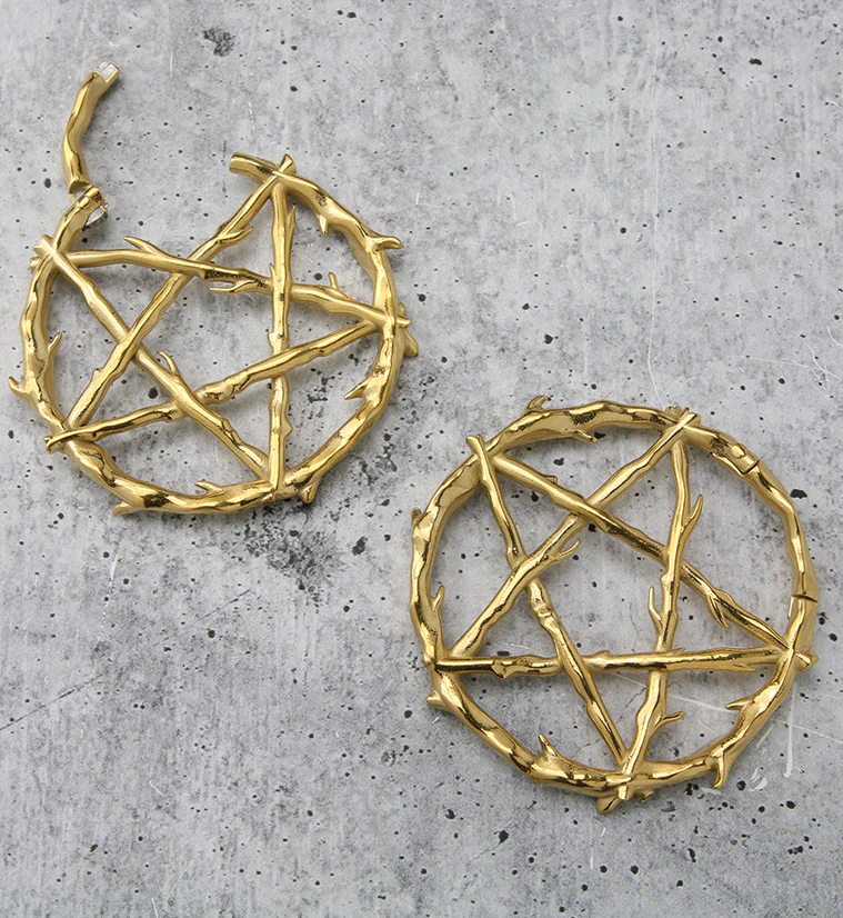 Gold PVD Pentagram Thorn Hinged Ear Weights - Image 2