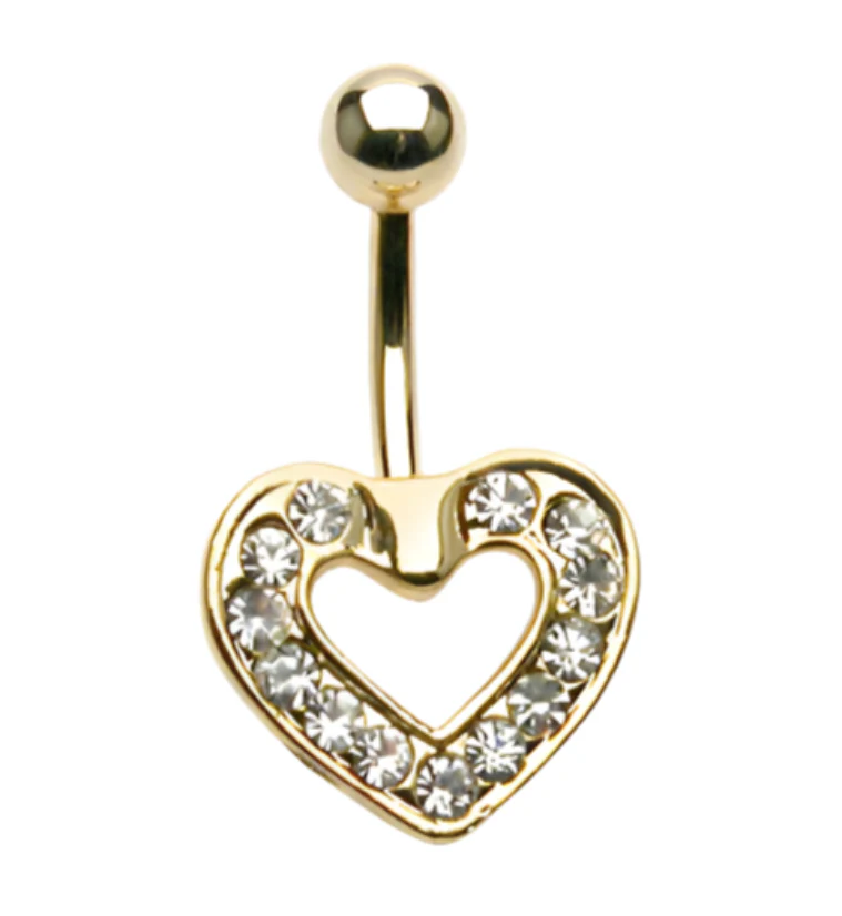 Gold PVD Plated Heart CZ Gem Navel Ring