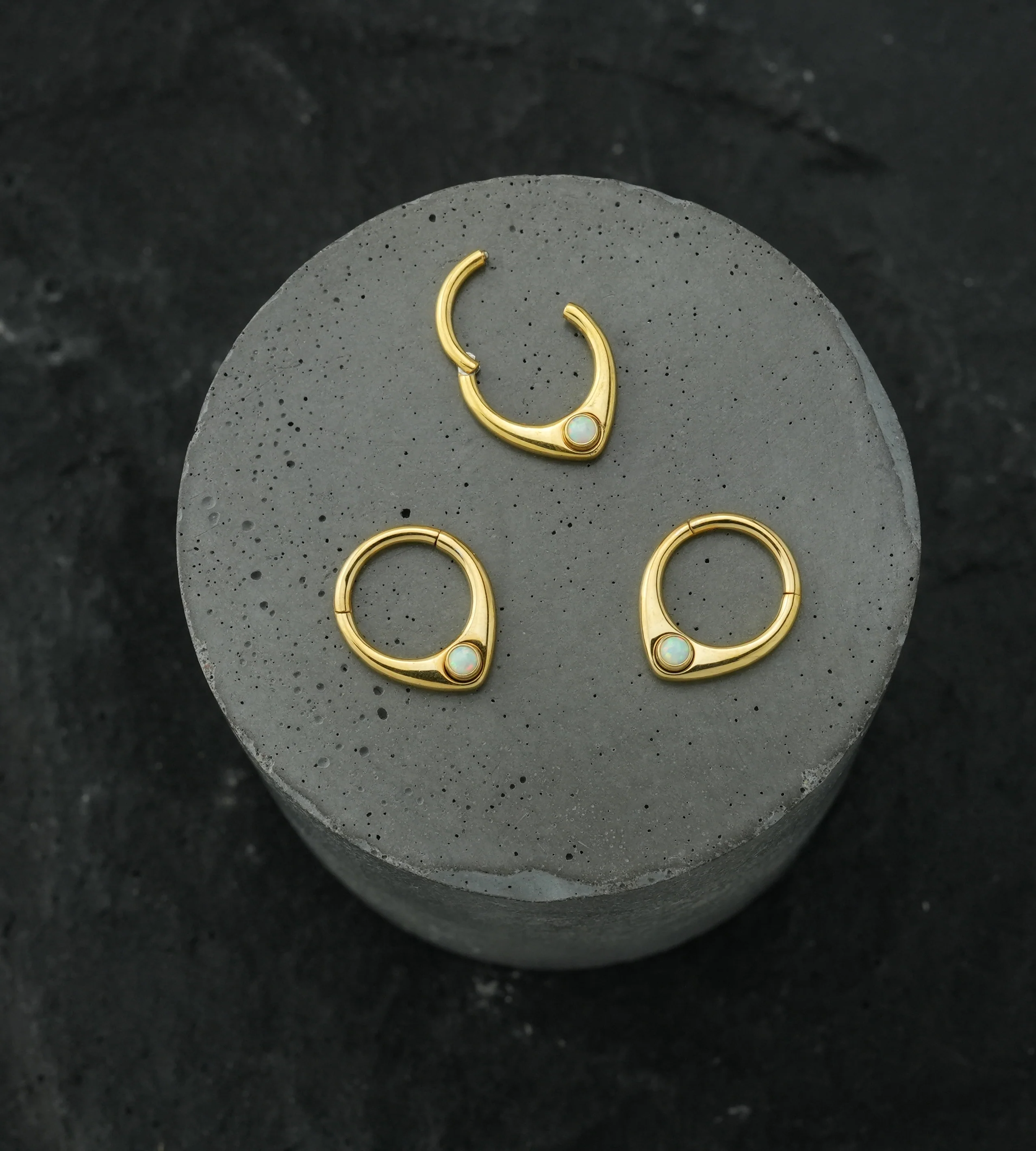 Gold PVD Point White Opalite Stainless Steel Hinged Segment Ring - Image 2