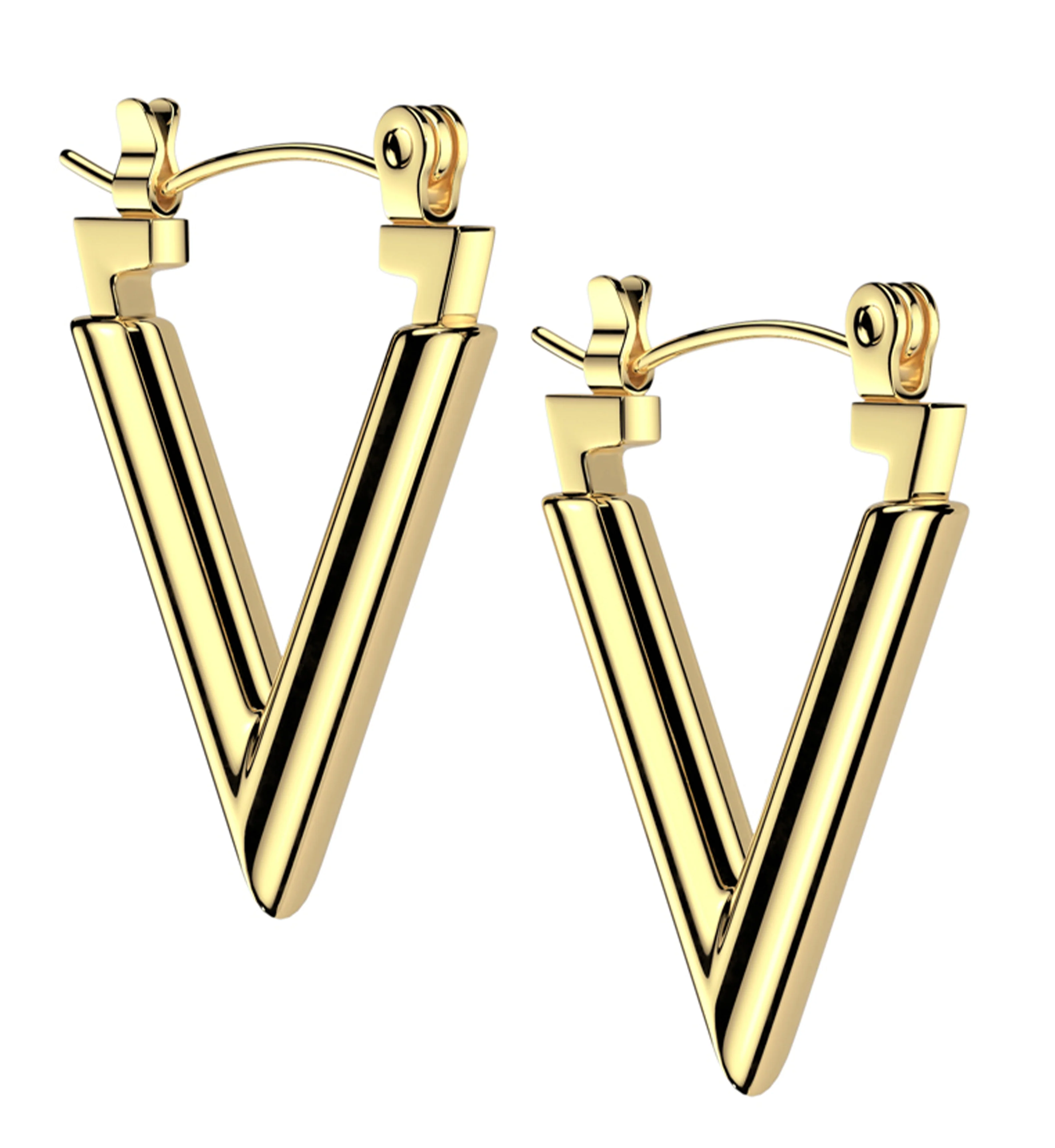 Gold PVD Pointed Hoop Stainless Steel Hinged Earrings