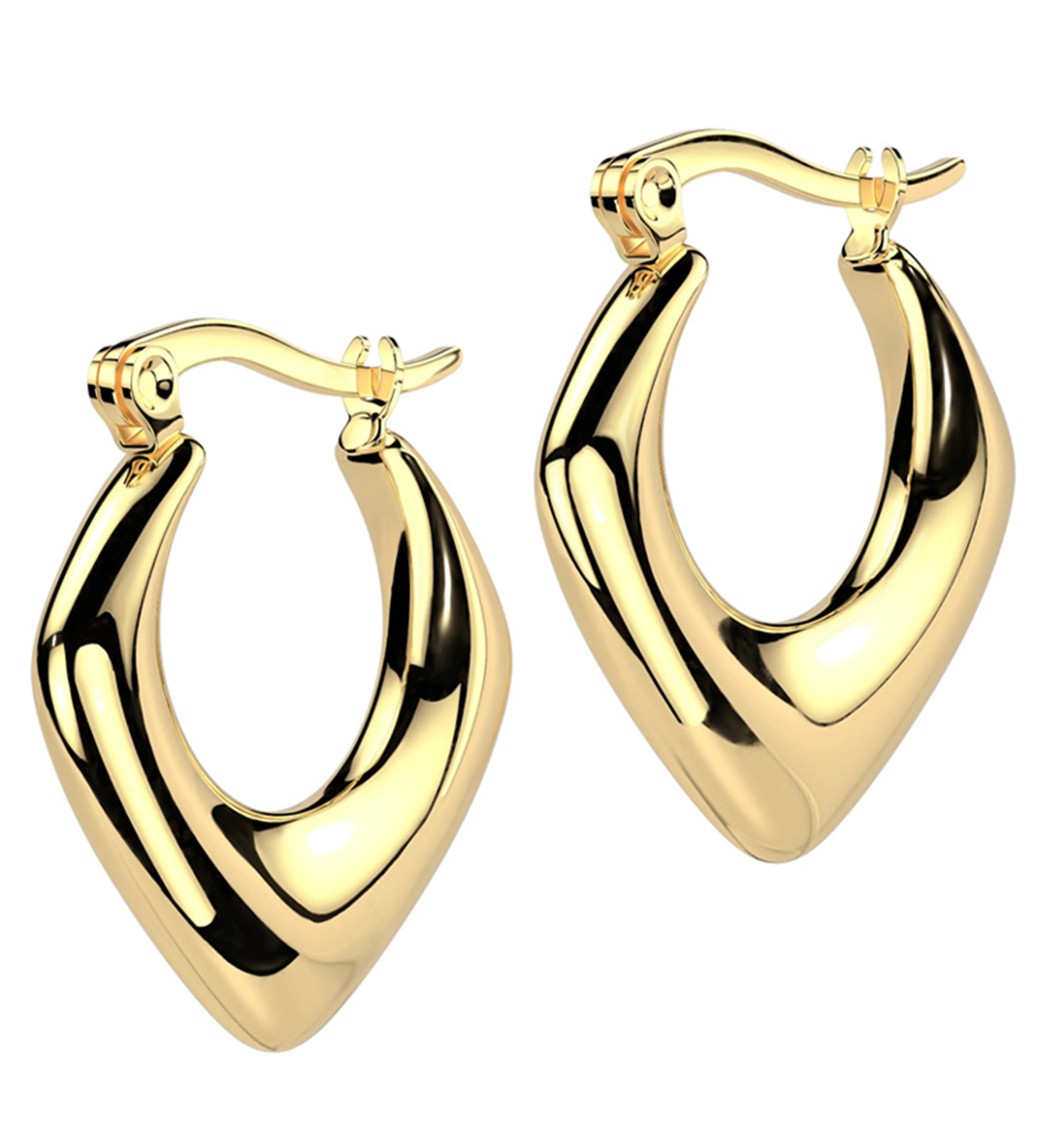 Gold PVD Apex Stainless Steel Hinged Hoop Earrings