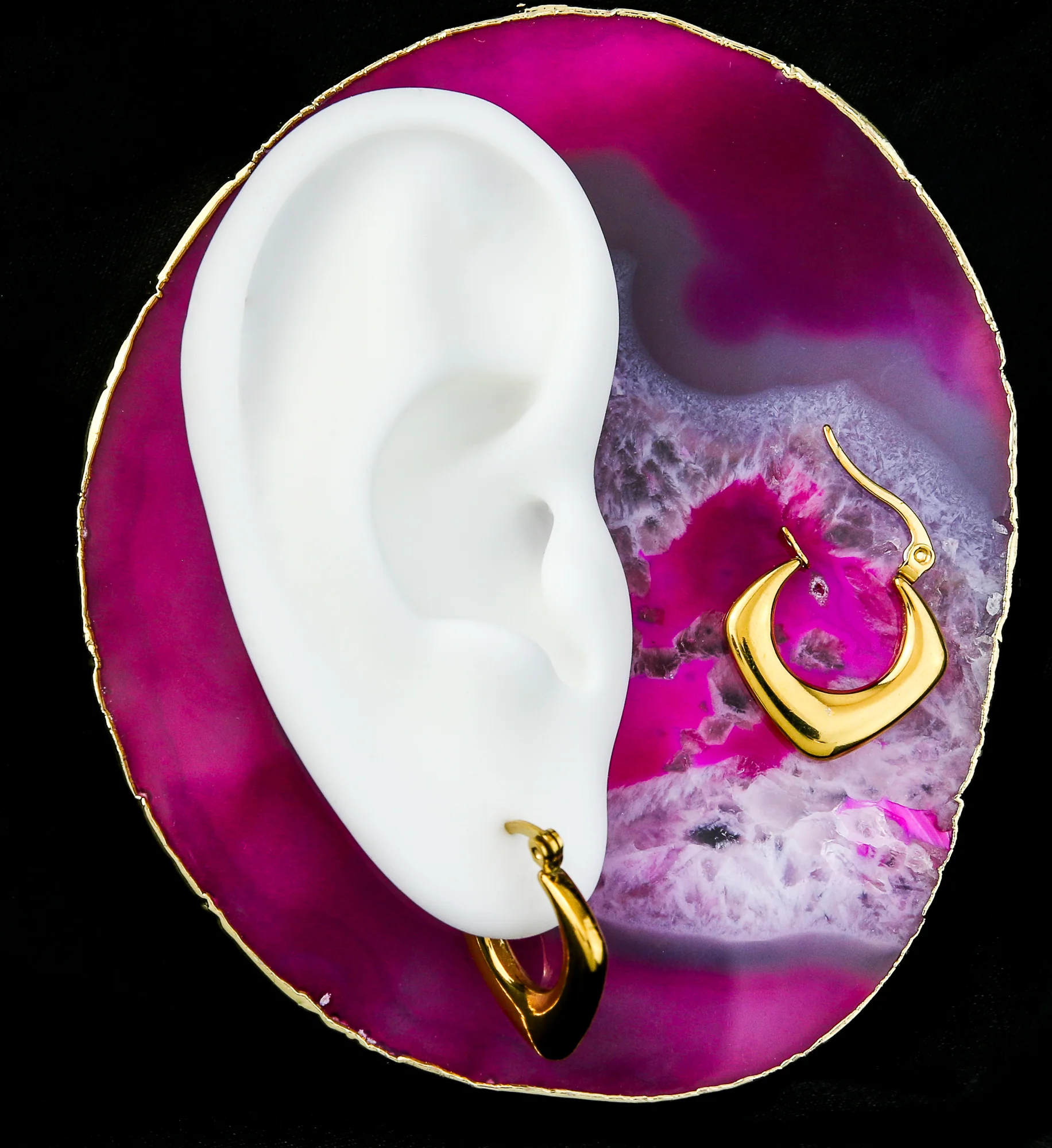 Gold PVD Apex Stainless Steel Hinged Hoop Earrings - Image 2