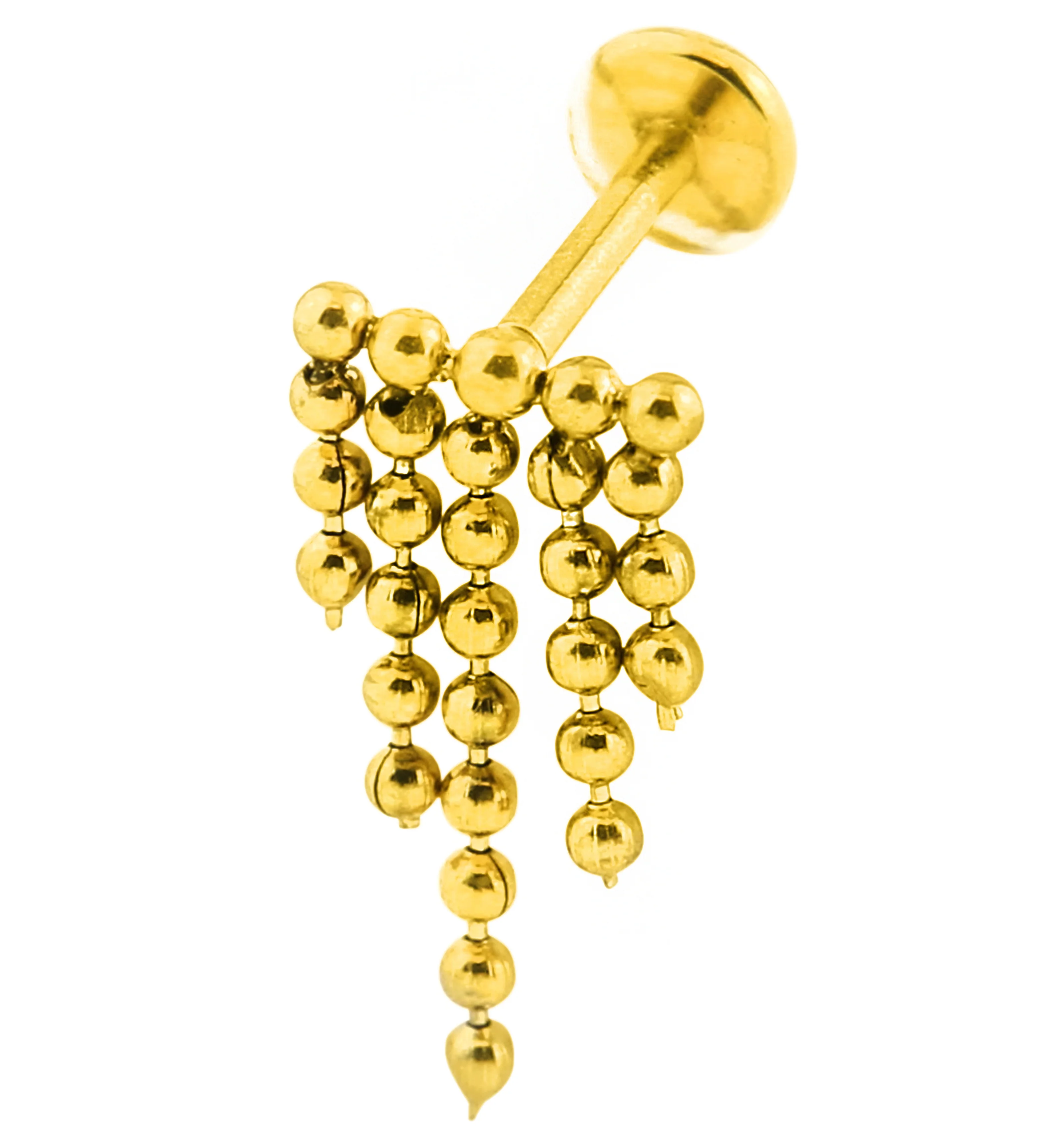 Gold PVD Descend Quinate Beaded Dangle Internally Threaded Stainless Steel Labret - Image 3