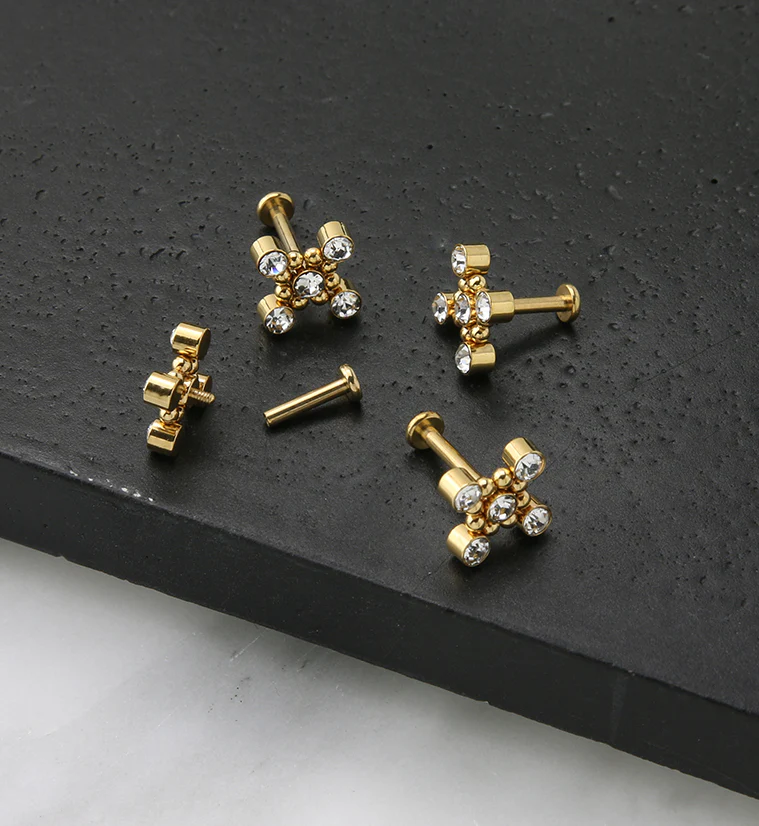 Gold PVD Quincunx CZ Titanium Internally Threaded Labret - Image 2