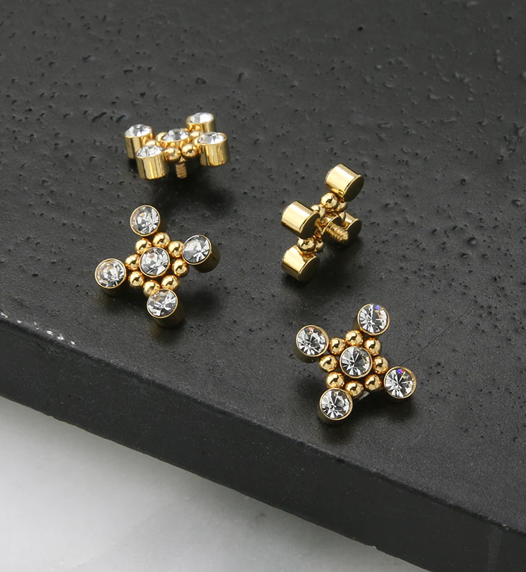 Gold PVD Quincunx CZ Titanium Internally Threaded Top - Image 2