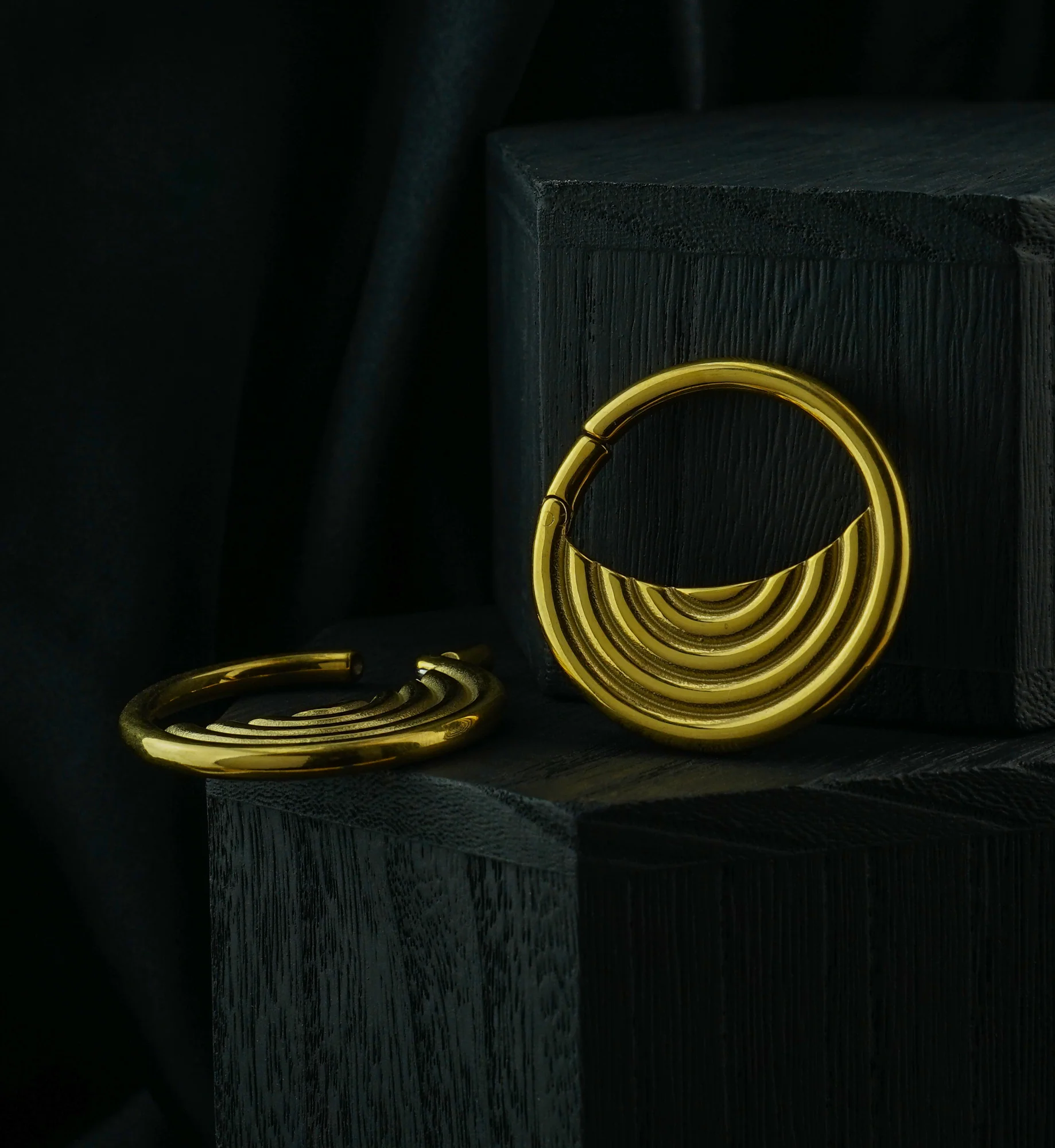Gold PVD Radial Stainless Steel Hinged Ear Weights - Image 3