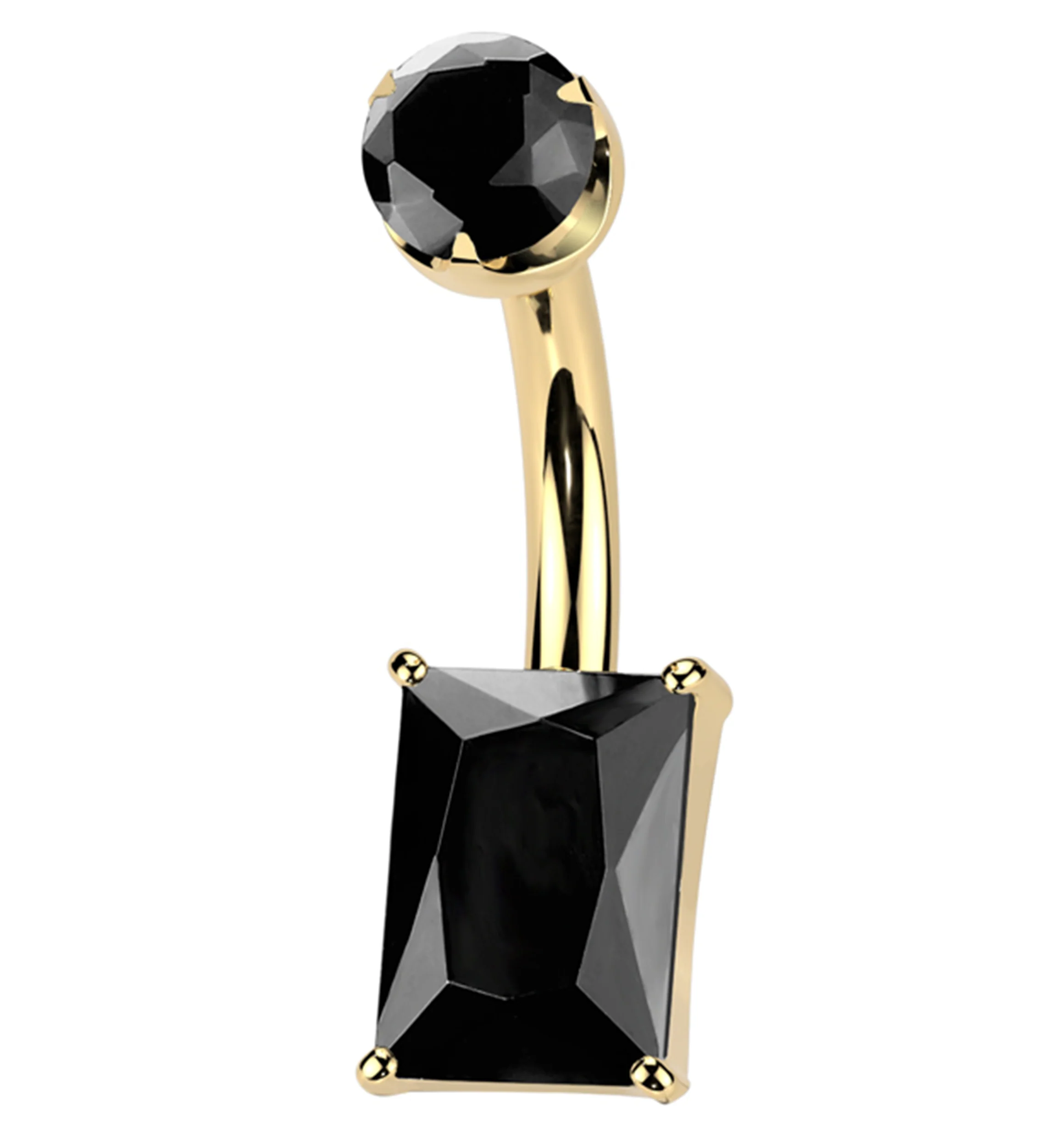 Gold PVD Rectangle Black Agate Stone Titanium Internally Threaded Belly Button Ring