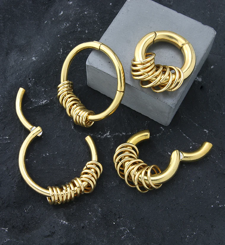 Gold PVD Active Rings Hinged Ear Weights - Image 2