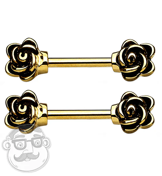 Gold PVD Rosebud Nipple Barbell Ring