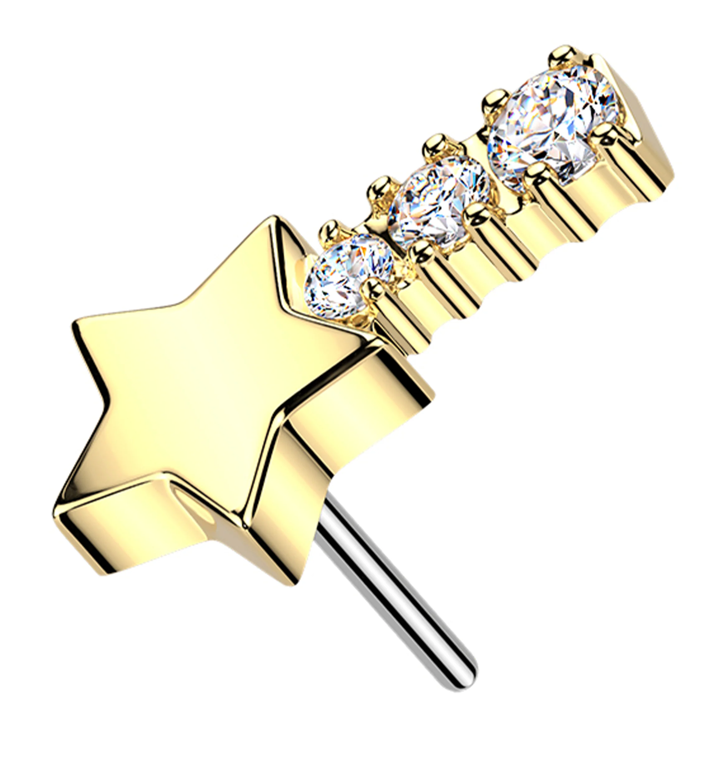 Gold PVD Shooting Star Clear CZ Threadless Titanium Top