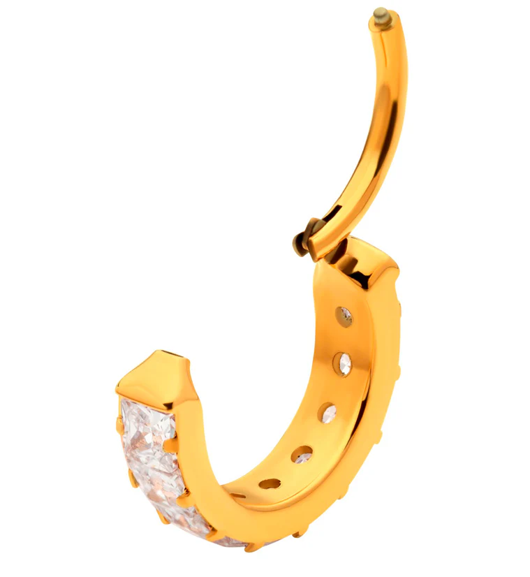 Gold PVD Single Square CZ Row Titanium Hinged Segment Ring - Image 3