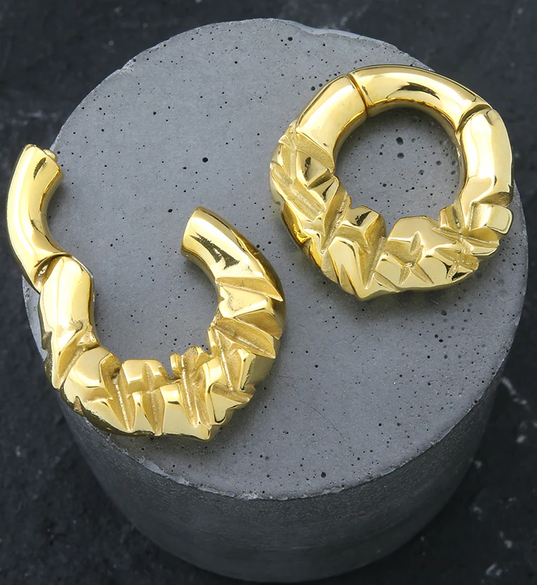 Gold PVD Slash Hinged Ear Weights - Image 2