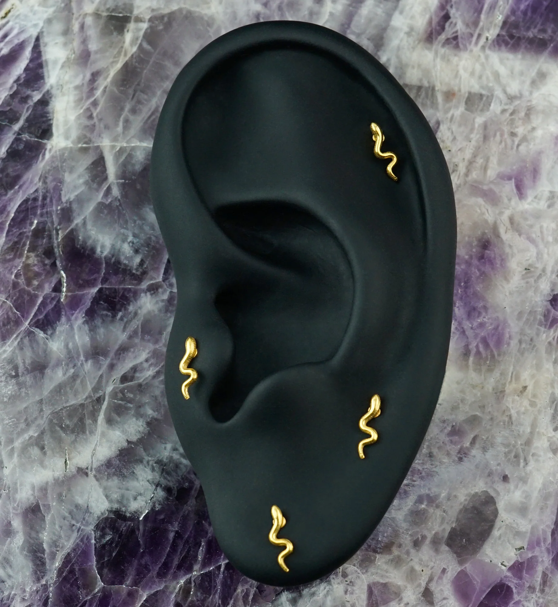 Gold PVD Sleek Snake Stainless Steel Internally Threaded Labret - Image 2
