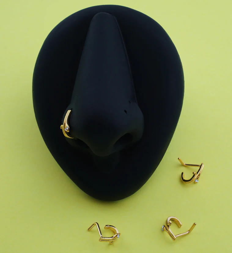 Gold PVD Snake Clear CZ Eyes Nose Curve
