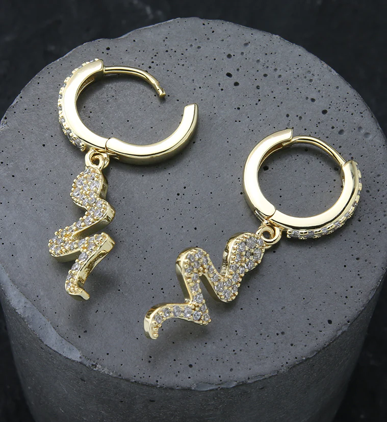 Gold PVD Snake CZ Stainless Steel Hoop Earrings - Image 2