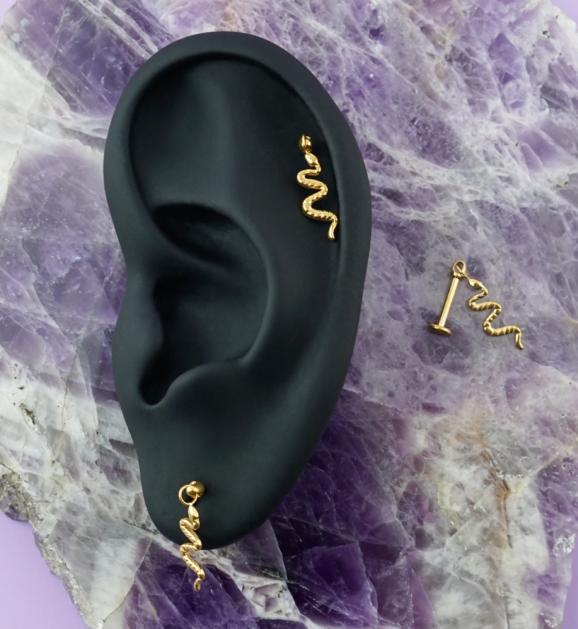 Gold PVD Snake Dangle Titanium Internally Threaded Labret - Image 2