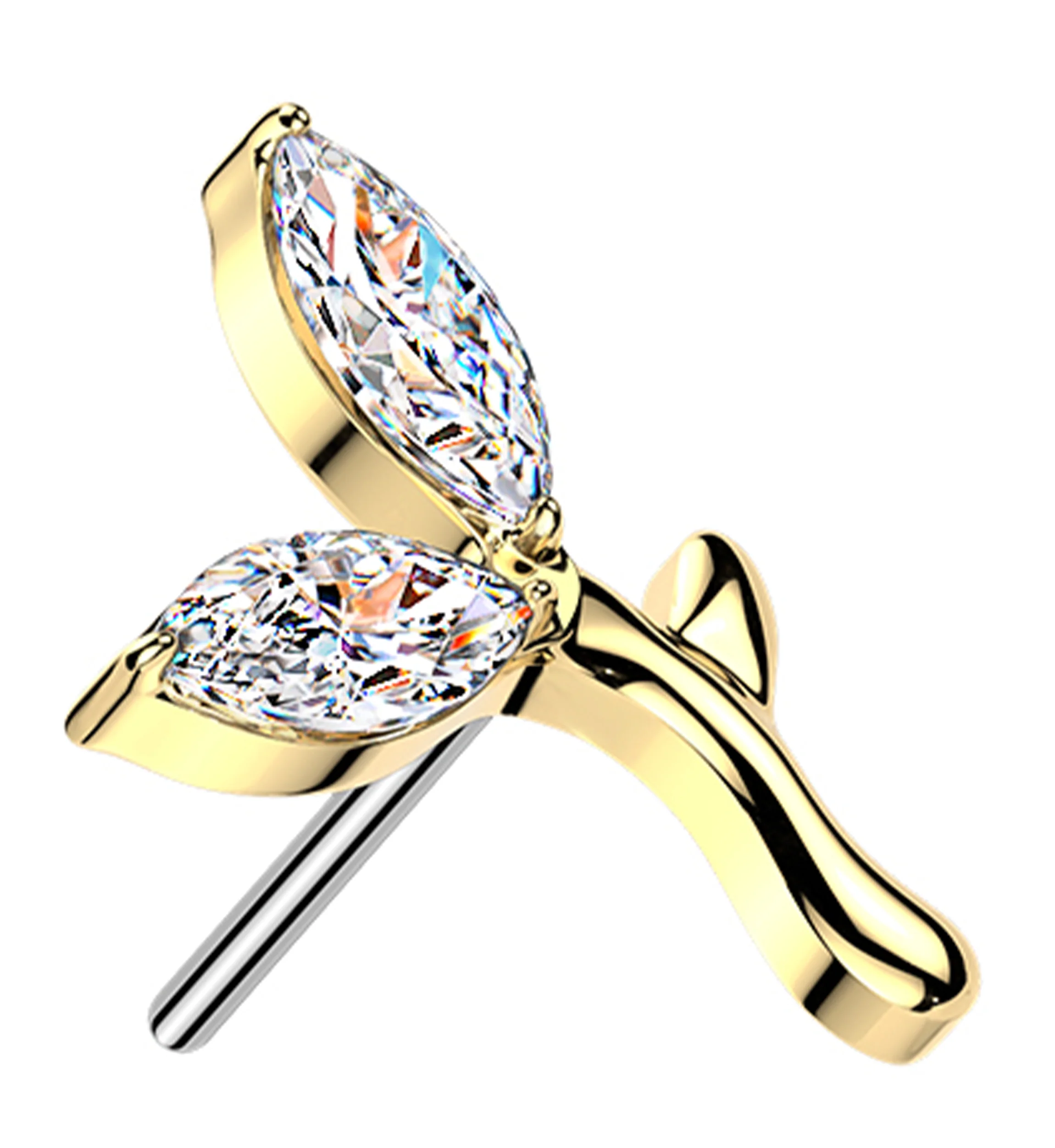 Gold PVD Sprout Clear CZ Titanium Threadless Top