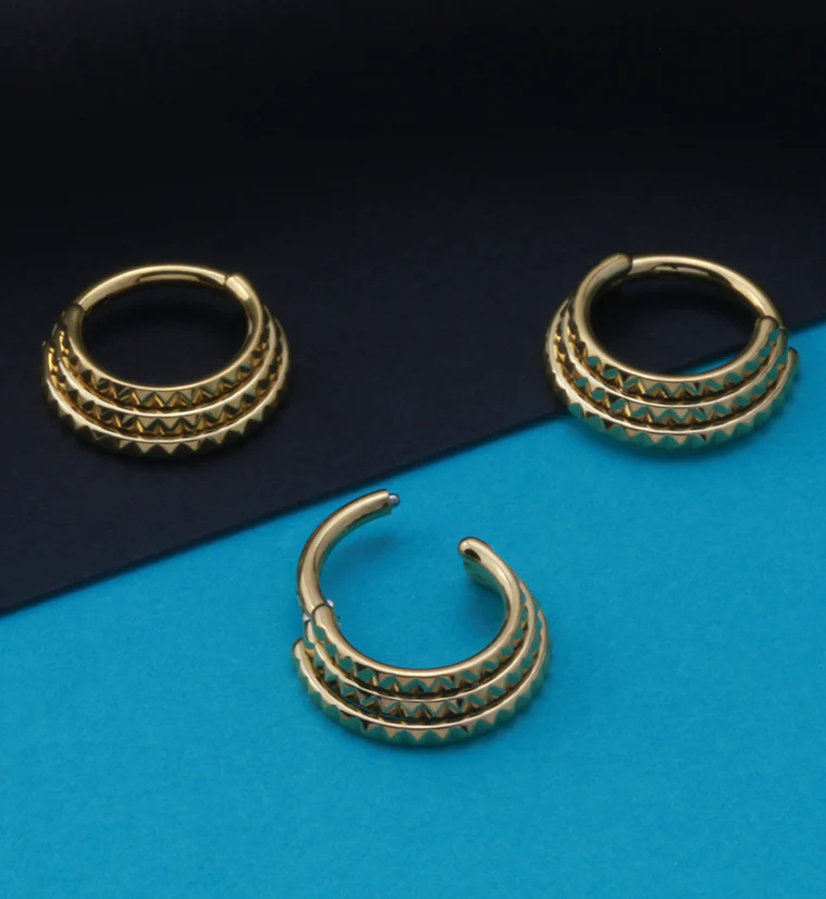 Gold PVD Stacked Polyhedra Edge Hinged Segment Ring - Image 2