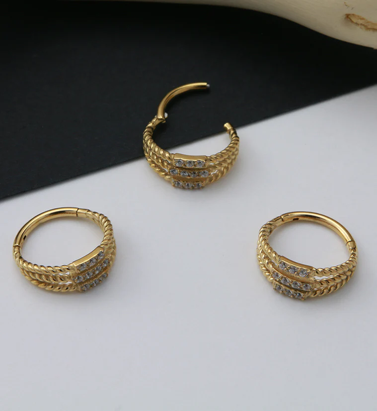 Gold PVD Stacked Twine CZ Hinged Segment Ring - Image 2