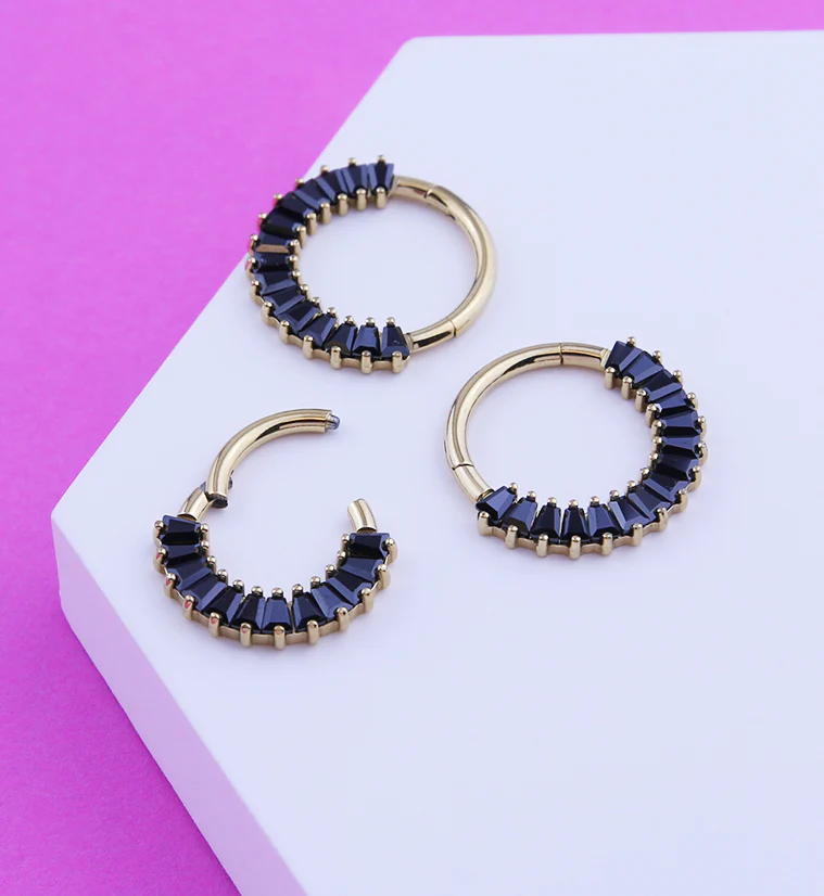 Gold PVD Strand Black CZ Hinged Segment Ring - Image 2