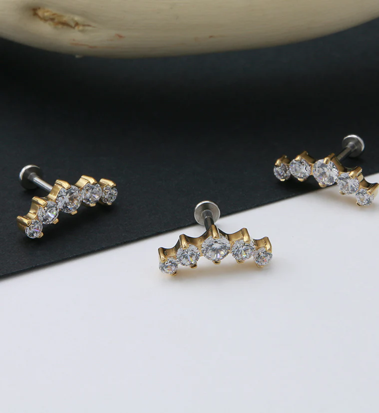 Gold PVD String CZ Labret Post - Image 2
