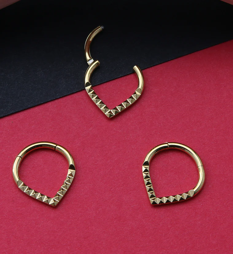 Gold PVD Titanium Teardrop Polyhedra Hinged Segment Ring - Image 2