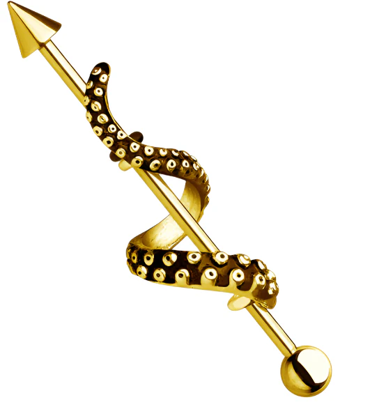 Gold PVD Tentacle Stainless Steel Industrial Barbell